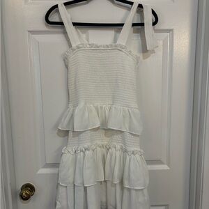 White Ruffle Tie Sleeve Tiered Dress